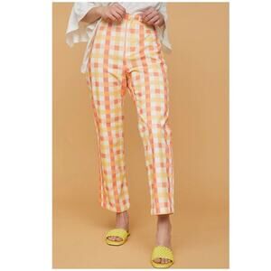 Free People Women's 100% Cotton She's All That Plaid Crop High Waist Pants Sz 8